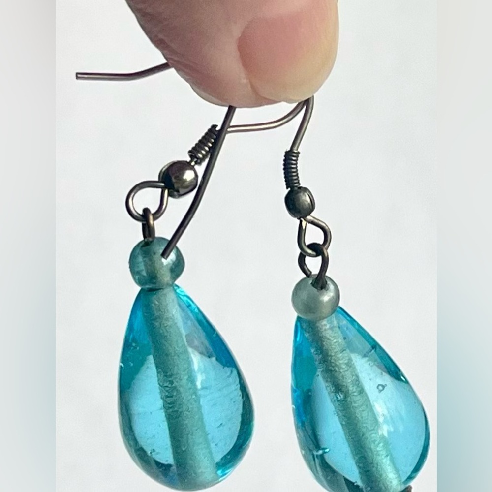 Earrings, blue glass silver tone jewelry